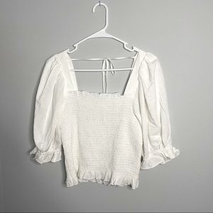 White Square Neckline Puff Sleeve Top